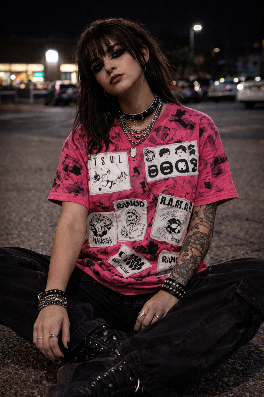 Handmade Patched Acid Wash Punk Shirt
