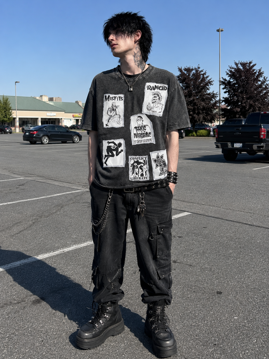 Gray Acid Wash Patched Handmade Shirt