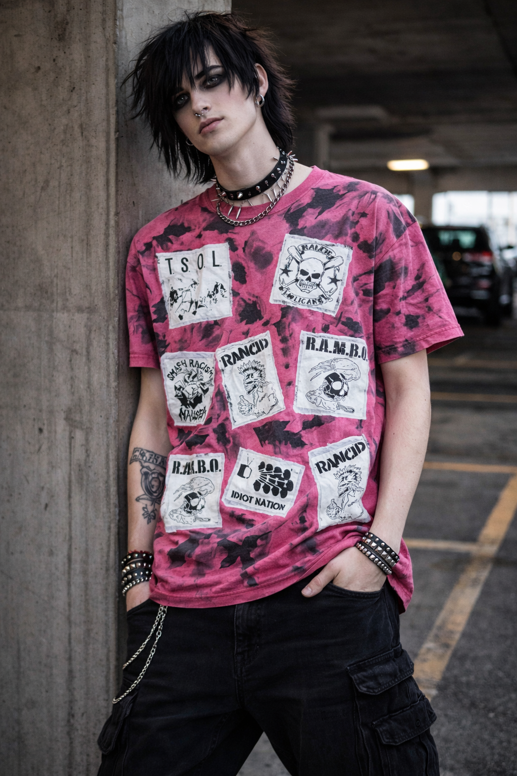 Handmade Patched Acid Wash Punk Shirt