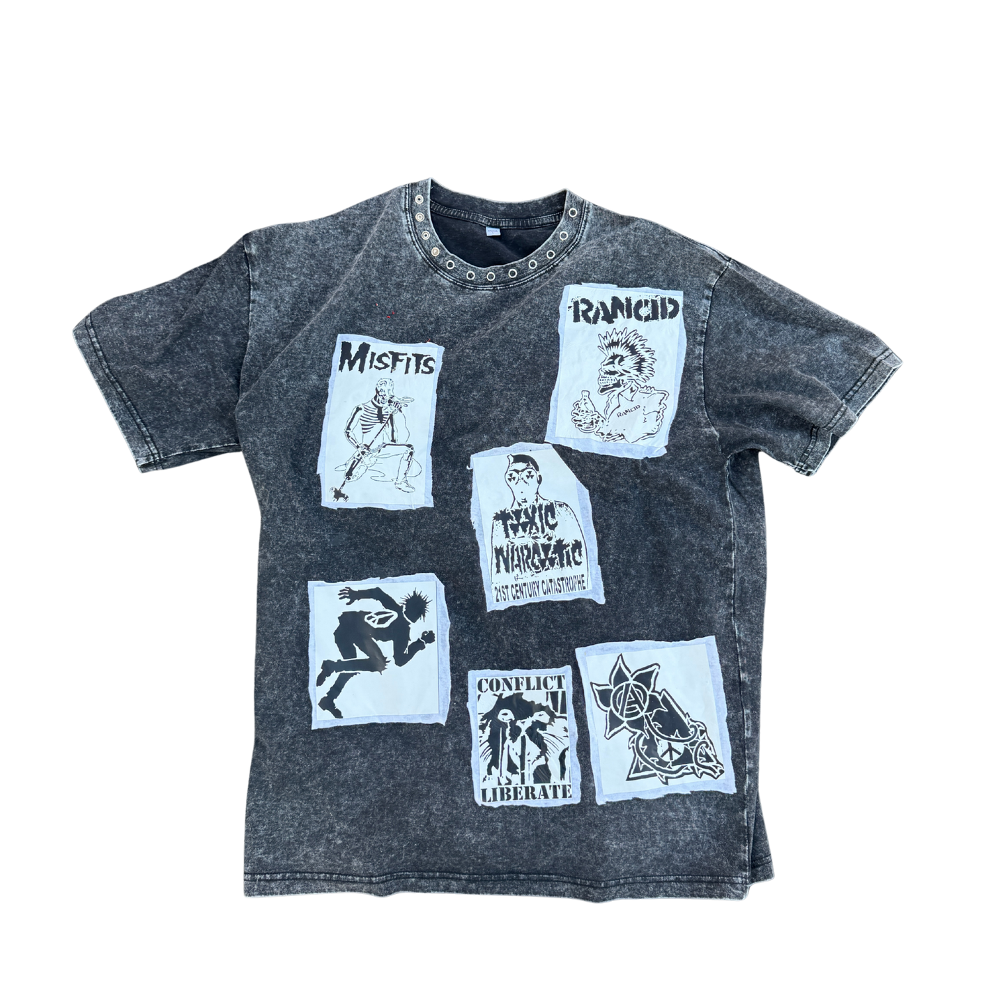 Gray Acid Wash Patched Handmade Shirt