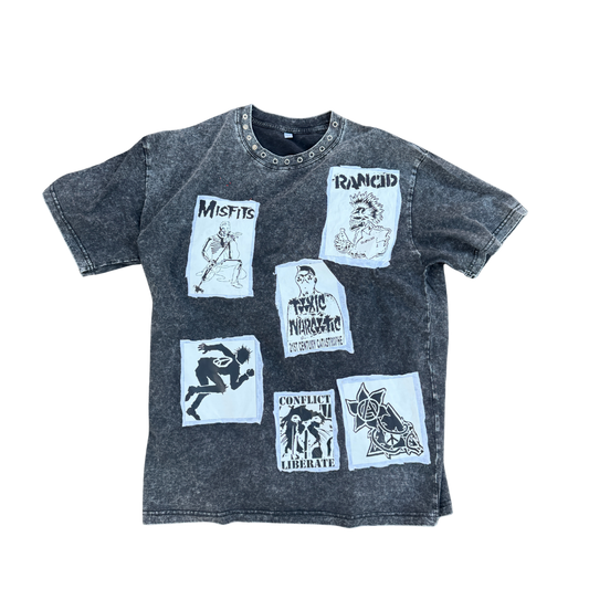 Gray Acid Wash Patched Handmade Shirt