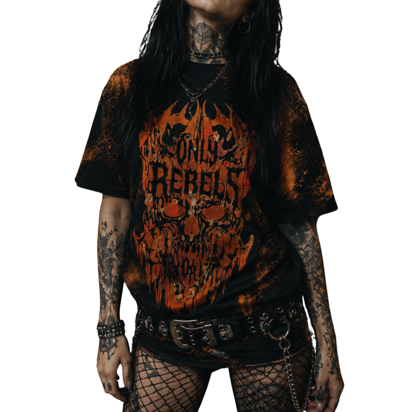 Bleached and Painted Handmade Only Rebels Shirt